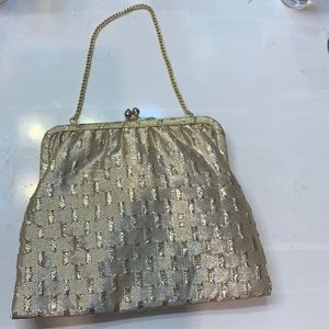 Gold Satin Embossed Evening Bag